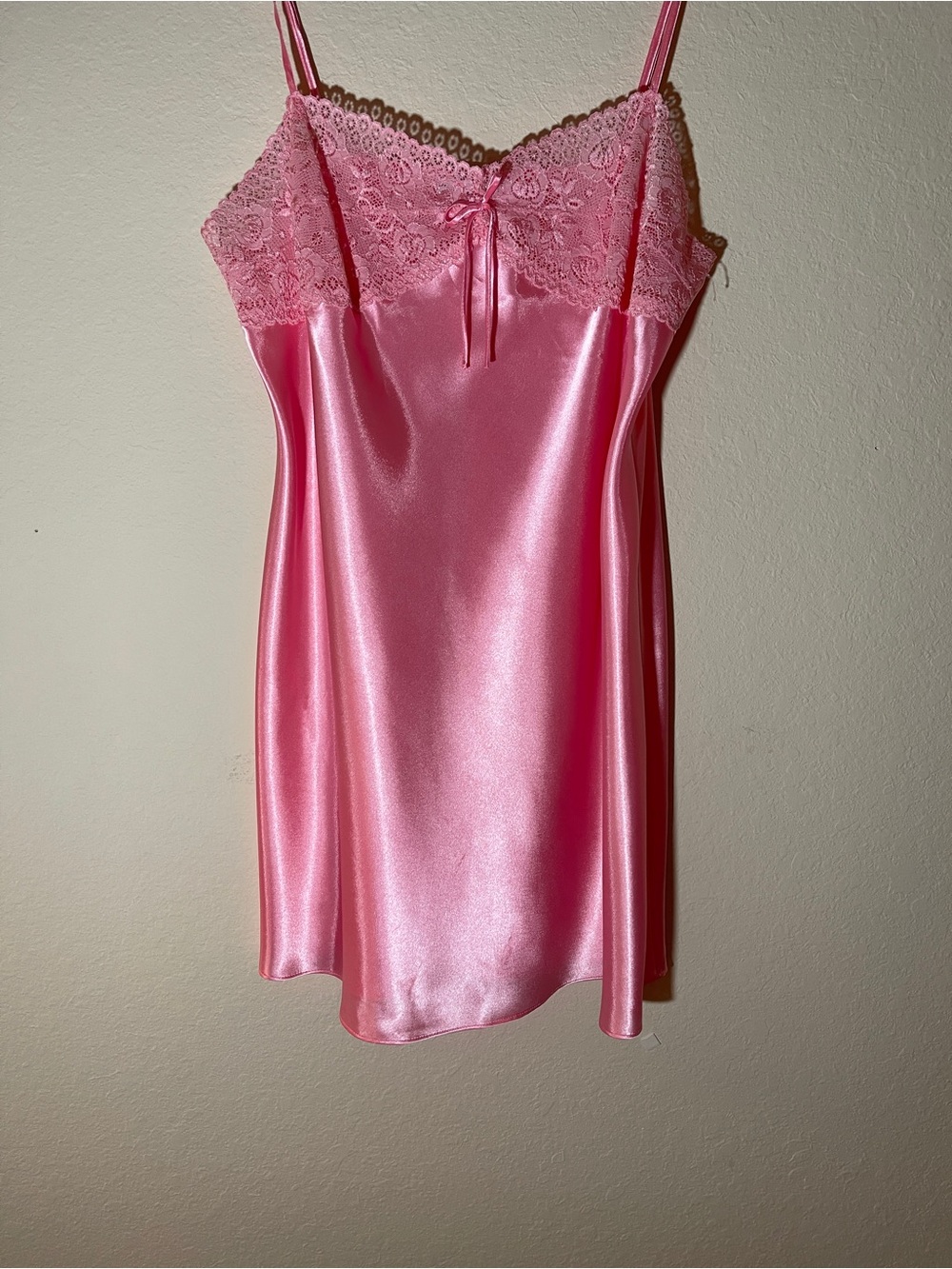 Silky Lace-Trim Pink Chemise Sleepwear